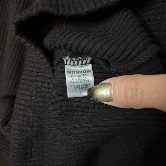 Monrow Black Ribbed Cutout Long Sleeve Bodycon Mini Dress L NWT - Picture 7 of 8